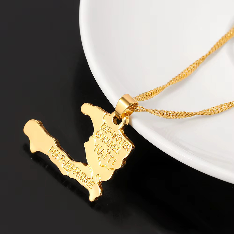 TAKARA TOMY Anhänger Halskette Haiti-Karte, Gold, Unisex - Bild 2