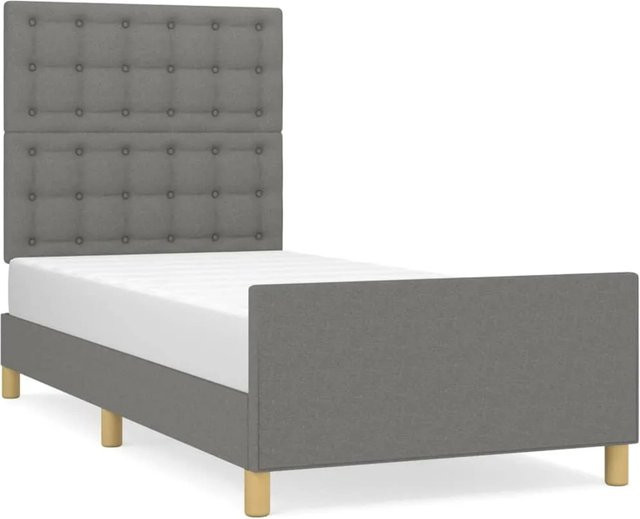 vidaXL Bettgestell mit Kopfteil in Dunkelgrau, Stoff und Holz, B/T/H: 90 x 200 x 128 cm - Bild 1