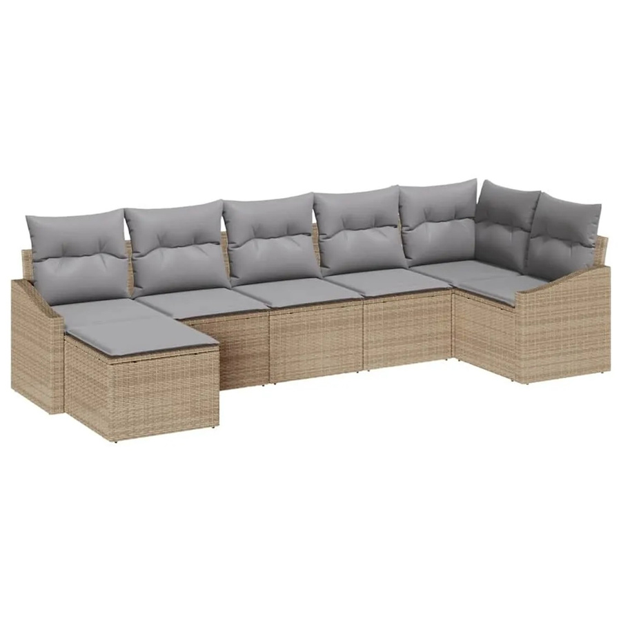 vidaXL Garten-Sofa-Set 7-teilig aus Poly-Rattan in Beige mit Polsterung und Ottomane für Terrasse und Garten - Bild 2
