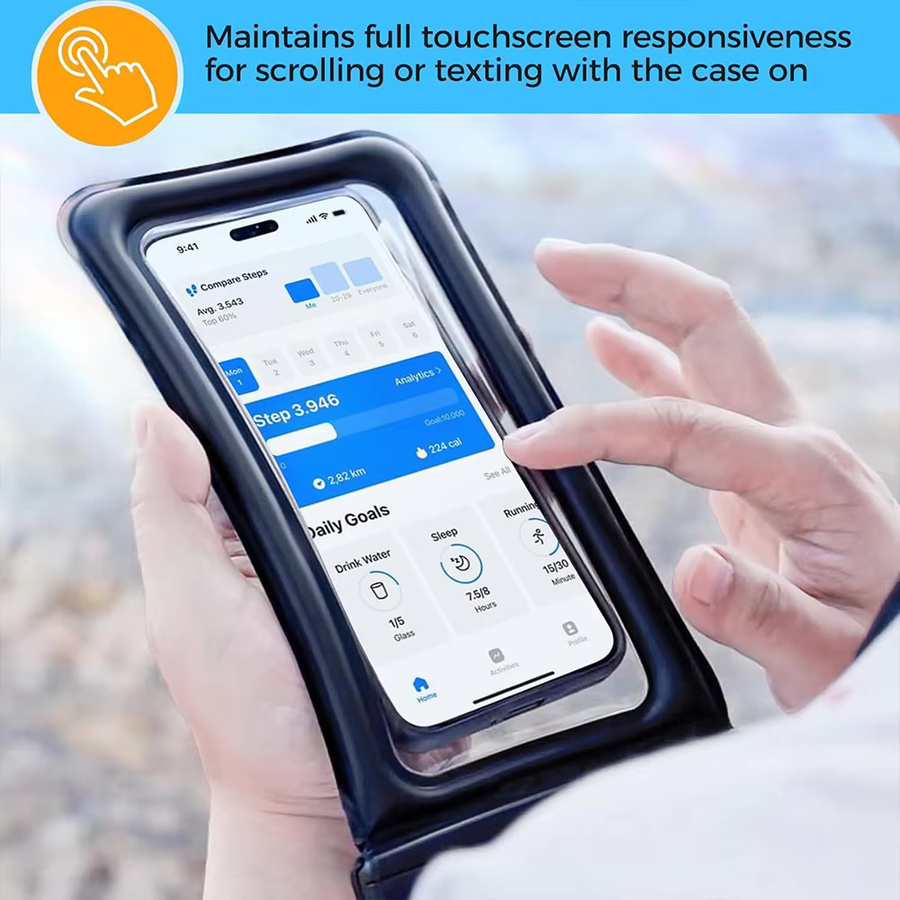 Grippopso 2er-Set Wasserdichte Handyhüllen IPX8 Schwimmfähige Trockentaschen in Schwarz für Smartphones bis 7,2 Zoll - Bild 4
