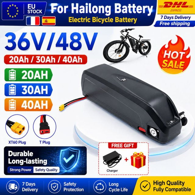 Hailong E-Bike-Akku 48V 20Ah mit integriertem 30A BMS und Ladegerät in Schwarz für 250W-750W E-Bike-Motoren - Bild 1
