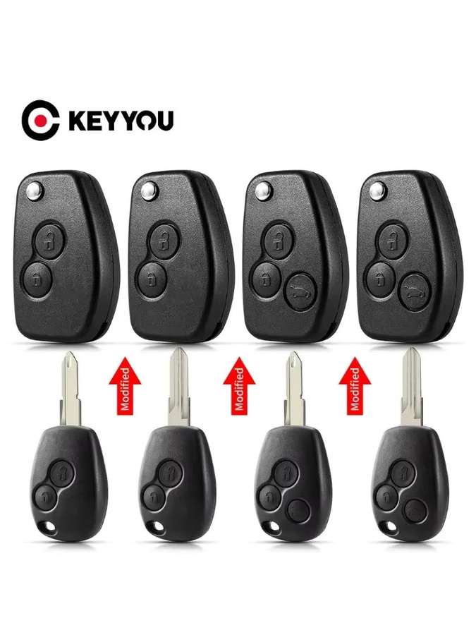 KEYYOU Modifiziertes Autoschlüsselgehäuse für Renault Dacia Modus Logan Clio Espace Nissan, 2/3BTN Klapp-Fernbedienungsgehäuse, Schwarz - Bild 5