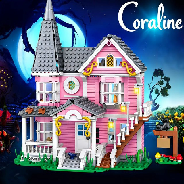 Coraline Fantasy-Geisterhaus-Modell, pinkes Palast-Bausteinset - Bild 1