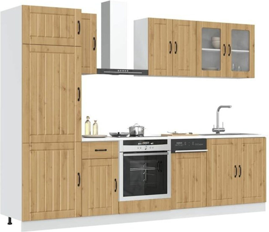 Vidaxl 8-tlg. Küchenschrank-Set Kalmar in Eiche Natur und Braun aus Holzwerkstoff mit Glas und Drehtüren im Landhausstil - Bild 1