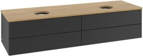V&B Waschtischunterschrank Antao mit Frontstruktur und Beleuchtung, Farbe Eiche Honigbraun, B: 160 cm, T: 50 cm - Bild 1