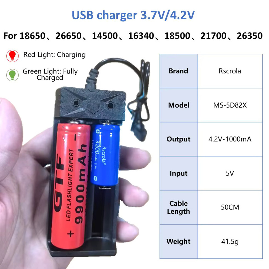 Rscrola Button Top 18650 Li-Ionen-Akku mit Ladegerät, 9900 mAh, Rot - Bild 2