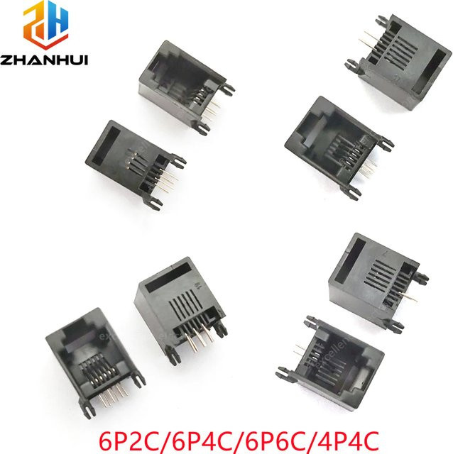 RJ11 Telefonmodularstecker 4P4C 6P2C 6P4C 6P6C Horizontaler rechtwinkliger PCB-Montage-Kristallkopf-Buchsenanschluss in Schwarz - Bild 1