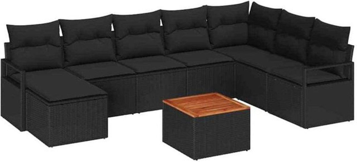 Modernes Garten-Sofa-Set aus Rattan und Metall in Schwarz von vidaXL, 9-teilig - Bild 1