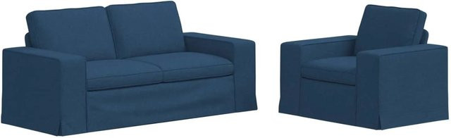 vidaXL 2-teiliges Sofa Blau mit Stoffbezug und Metallrahmen, B/T/H: 182 x 80 x 82 cm und 103 x 80 x 82 cm - Bild 1