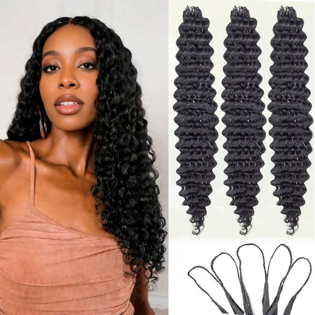 IQearl Deep Wave Feather Crochet Haarverlängerungen, Synthetisch, Pixie Locken - Bild 1