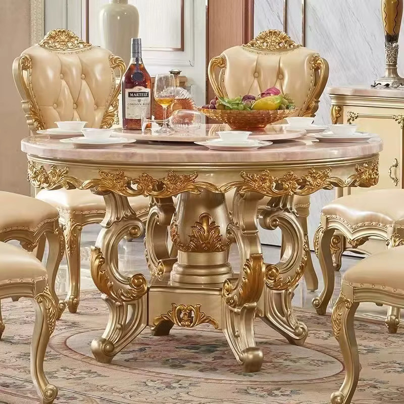 Runder Esstisch Dutrieux aus Holz und Marmor in Weiß für Wohnzimmer und Esszimmer - Bild 1