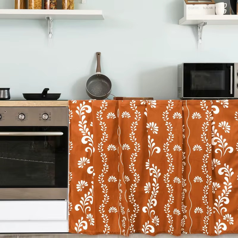 VIKAMA Staubschutzvorhang im mexikanischen Stil mit floralem Muster in Orange, B/H: 120 x 70 cm - Bild 2