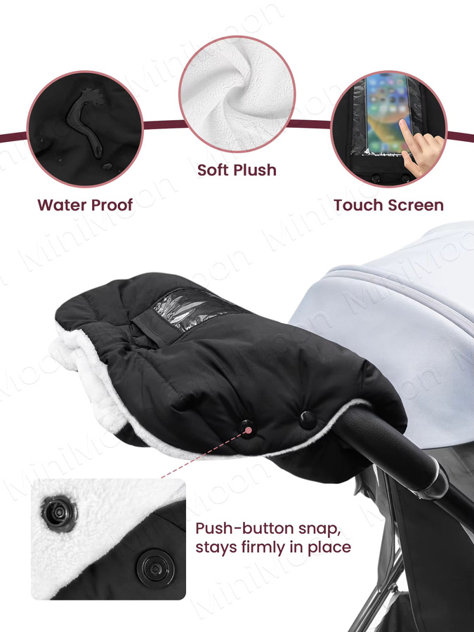Kisslanding Kinderwagenmuffen Wetterfeste Winterhandschuhe für den Kinderwagen in 2 Varianten mit oder ohne Handytasche - Bild 2