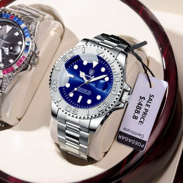 POEDAGAR Armbanduhr, Quarz, Edelstahl, Datum, Herren - Bild 1