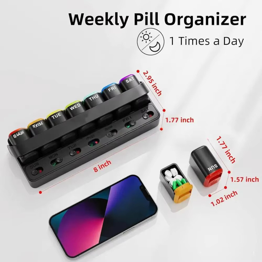 AiQUE Advanced Portable Weekly 7-Tage-Pillendose, buntes Design, stapelbar - Bild 4