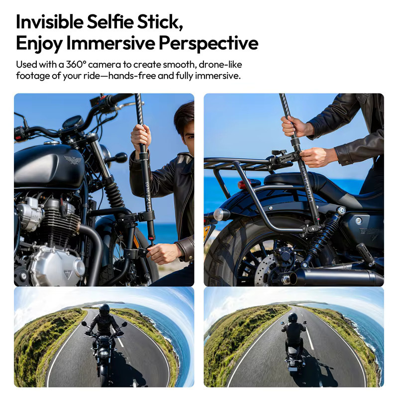 Ulanzi VL03 Motorrad Invision Selfie Stick Halter mit Dual Super Clamp in Schwarz für DJI Pocket 3, Insta 360 und GoPro Action Kameras - Bild 3