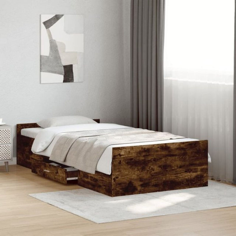 Vidaxl Funktionsbett mit Schubladen aus Holzwerkstoff in Räuchereiche Braun, B: 100 cm, L: 200 cm - Bild 1