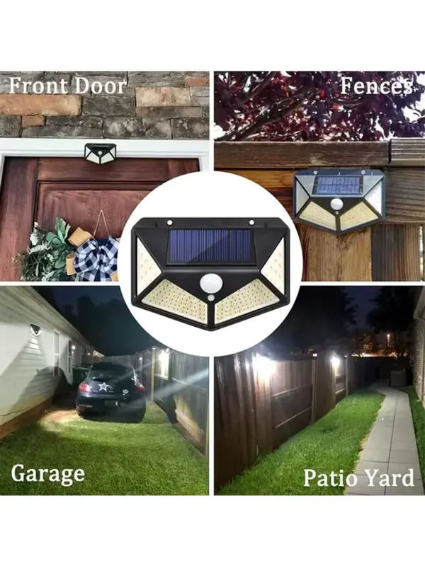 KDULIT Solar-Wandleuchte mit 100 LEDs und Bewegungssensor, wasserdichte Außenleuchte in Schwarz für Garten, Terrasse und Garage, Cool White - Bild 7