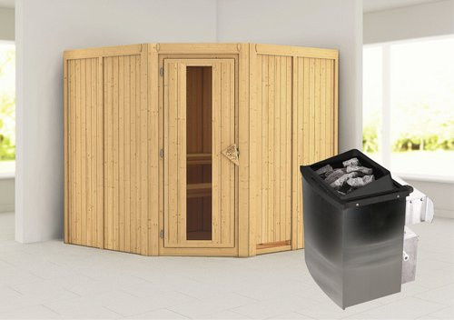 Karibu Sauna Vöru in Beige mit 9 kW Saunaofen und integrierter Steuerung für 4 Personen, B/T/H: 196 x 198 x 196 cm - Bild 1
