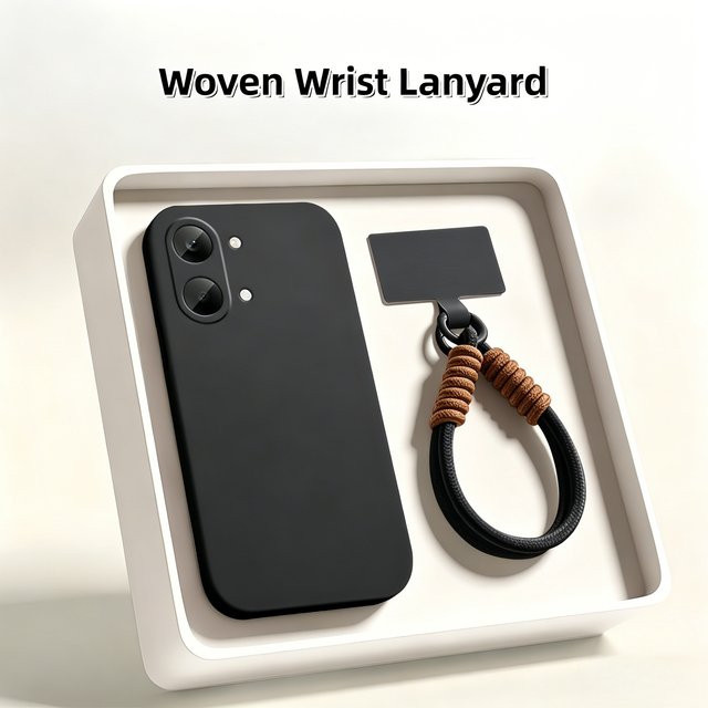 Stoßfeste Flüssigsilikon-Handyhülle mit gewebter Handgelenkschlaufe für Xiaomi POCO X8 Pro Max / X8 Pro in Schwarz - Bild 1