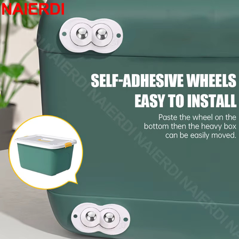 NAIERDI 4er-Pack Mini-Räder für Kleingeräte, selbstklebende 360 Grad Lenkrollen in Weiß für Mülleimer und Aufbewahrungsboxen - Bild 4