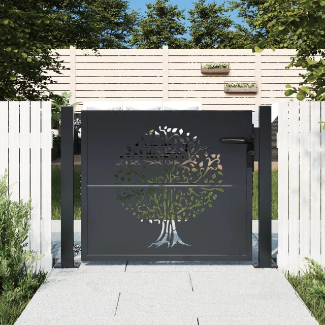 vidaXL Gartentor aus Stahl mit Baum-Design in Anthrazit, Breite: 105 cm, Höhe: 80 cm - Bild 2