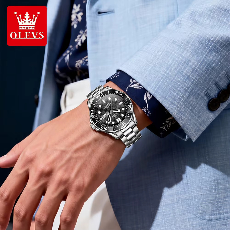 OLEVS Armbanduhr, Quarz, Edelstahl, Schwarz, Unisex - Bild 4