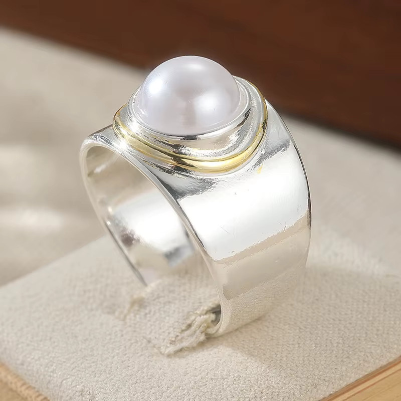 YoYo Ring, Vintage, Bicolor, Perle, Damen - Bild 3