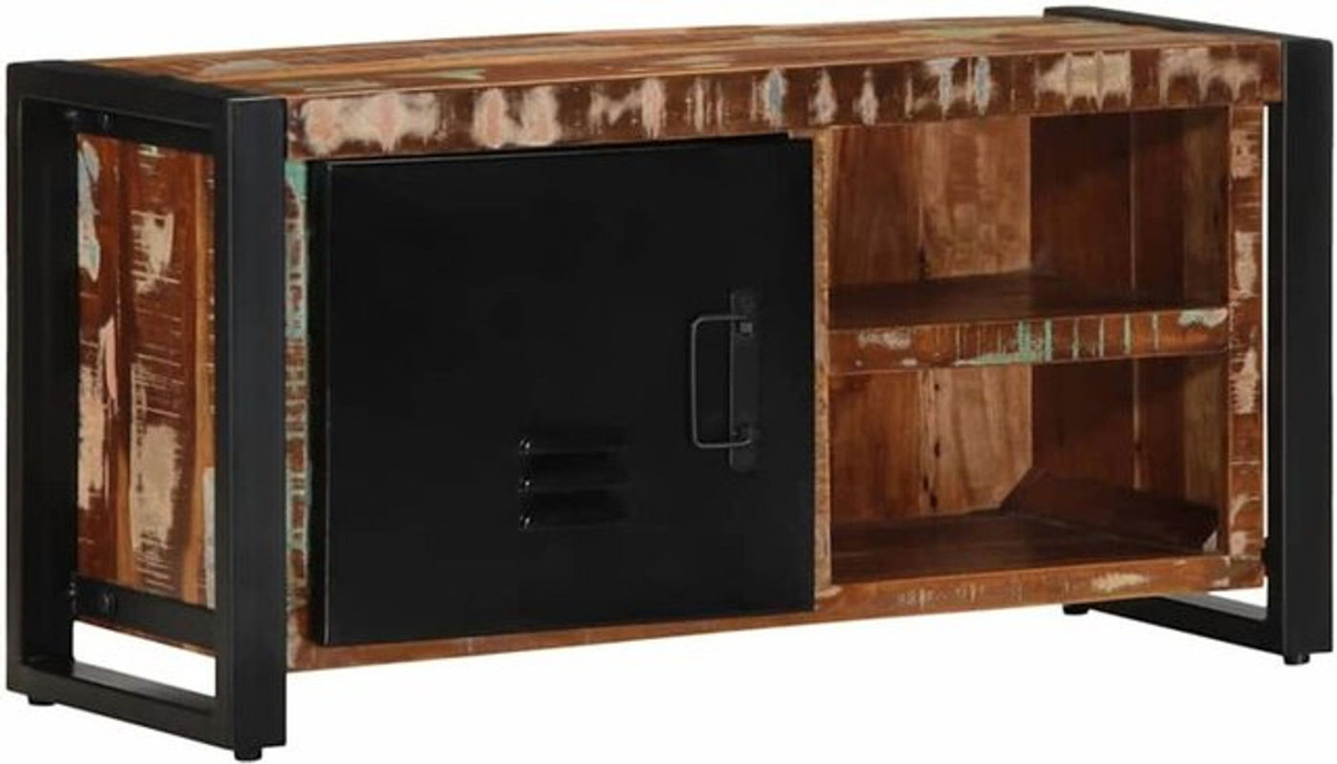 vidaxl TV-Schrank aus Massivholz und Metall im Industrial Design, Braun oder Schwarz, B/T/H: 80 x 30 x 40 cm - Bild 1