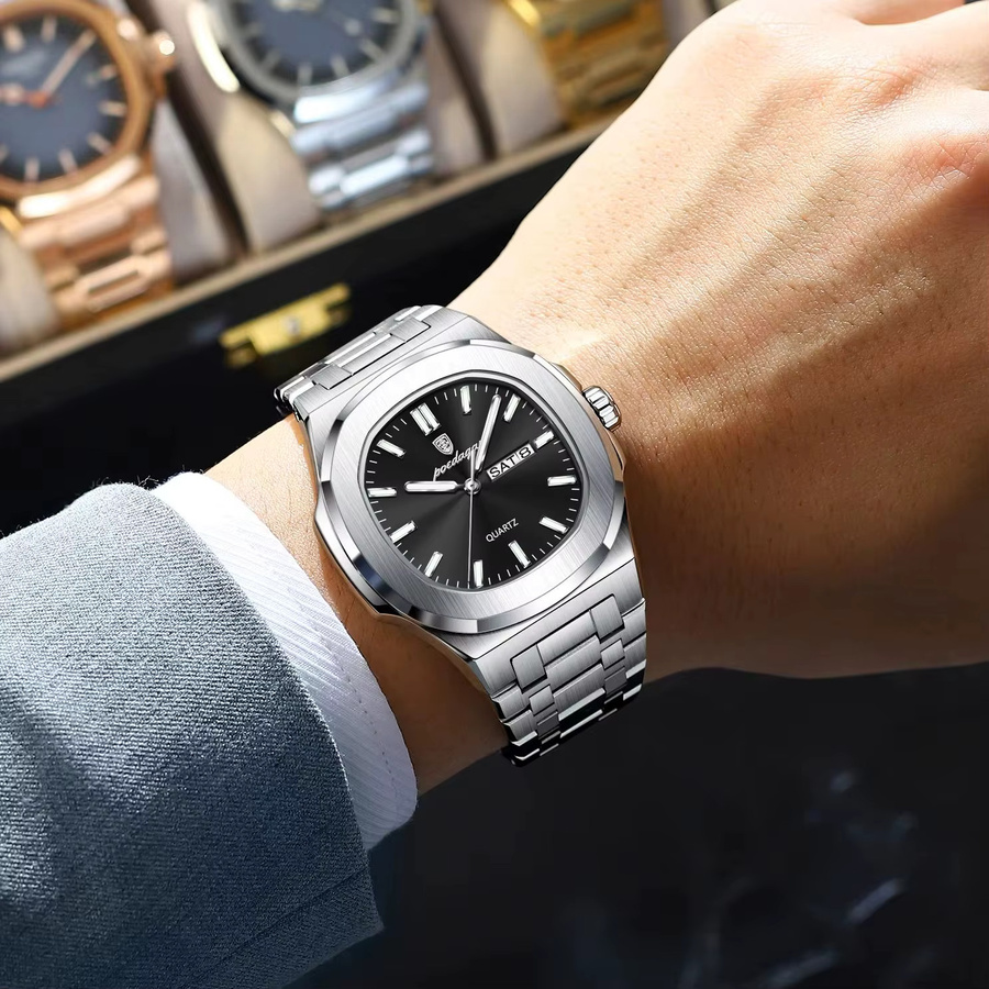 POEDAGAR Armbanduhr Edelstahl, Quarz, Schwarz, Herren - Bild 5