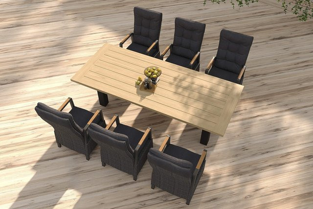 Hartman Nova Garten-Essgruppe aus Alu, Polyrattan und Teak mit 6 Sesseln, anthrazit/grau/natur, Tisch B: 240 cm, T: 100 cm, H: 76 cm, FSC-zertifiziert - Bild 1