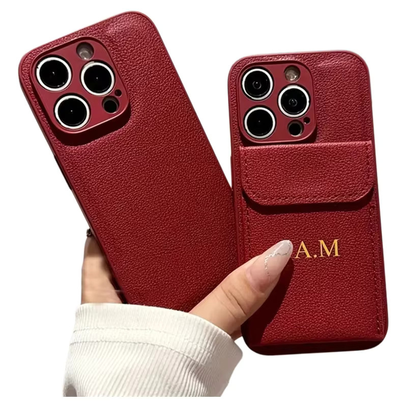 Personalisierte Luxus Leder Hülle mit Kartenhalter für dein iPhone, Farbe: Rot, Marke: YLUOYI - Bild 5