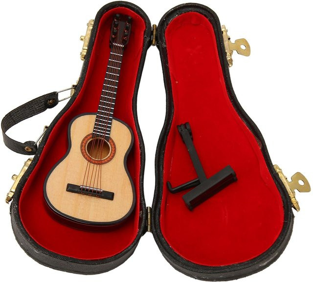 GoolRC Miniatur-Holzgitarrenmodell mit Ständer als Sammlerornament in Rot und Braun - Bild 1