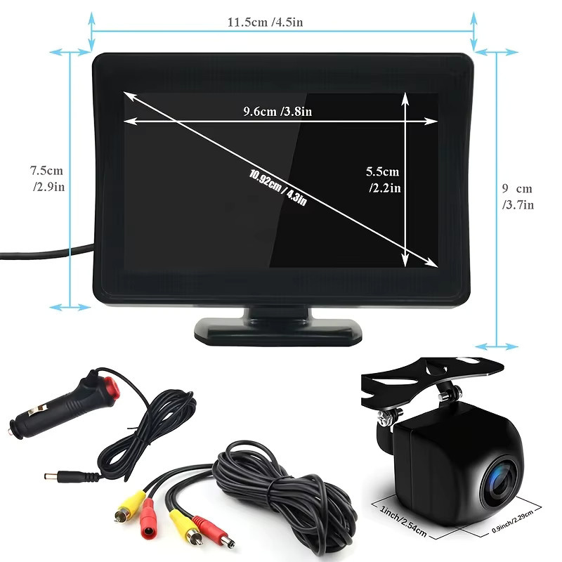 Bileeko HD-Monitor-Rückfahrkamera-Set in Schwarz mit 10,92 cm Display und Nummernschild-Rückfahrkamera - Bild 2