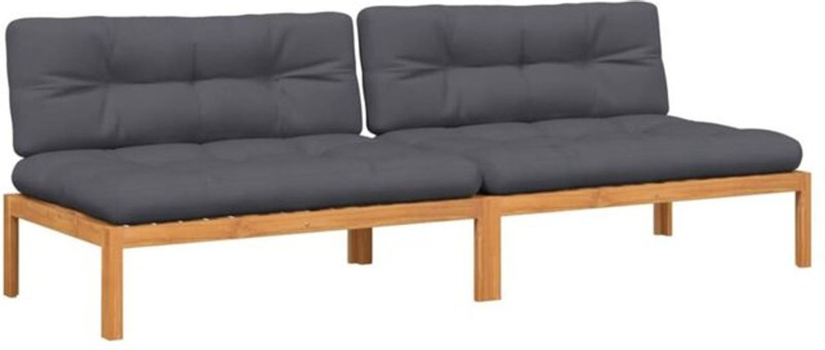 vidaxl Garten-Mittelsofas aus Akazienholz mit Kissen, 2er-Set, modular segmentiert, Braun/Anthrazit/Grau - Bild 1