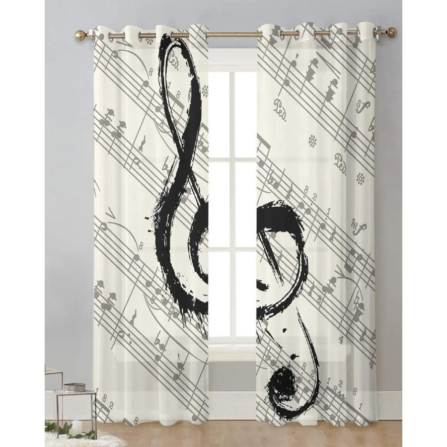 Transparentes Tüll-Vorhang Design Musik Notenblatt in Weiß mit Ösen B: 135 cm, H: 115 cm - Bild 2