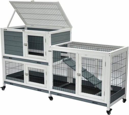 Nanook Indoor Kleintierstall Leo aus Holz in Grau mit abnehmbarem Dach, Breite: 146 cm, Tiefe: 89 cm