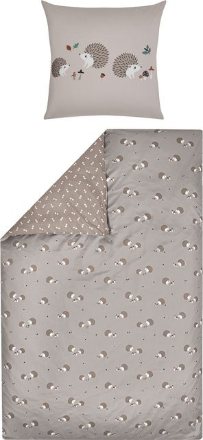 LUPILU Kinder Mikrofaser-Satin-Wendebettwäsche mit Tier-Motiven in Braun, B/T/H: 135 x 200 cm und 80 x 80 cm - Bild 1