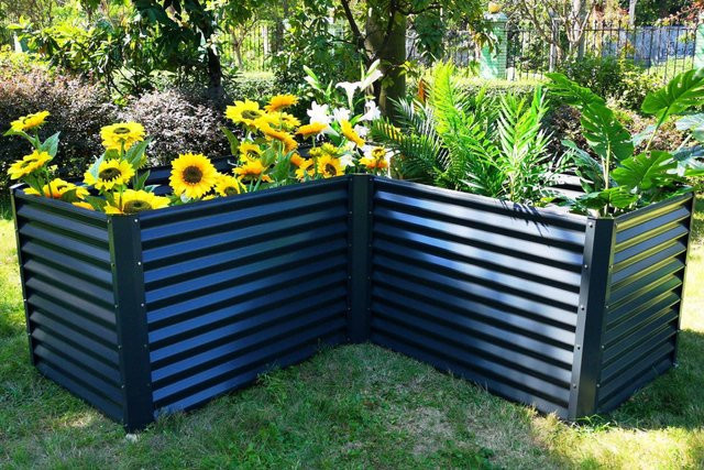 OUTFLEXX Eck-Hochbeet aus Aluminium-Zink-Stahl in Anthrazit, B/T/H: 210 x 210 x 90 x 84 cm - Bild 1