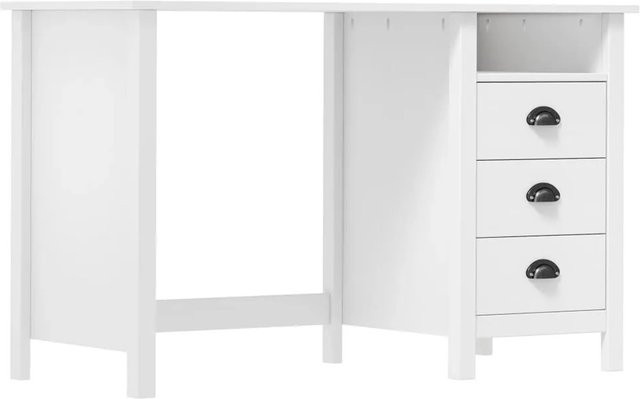 vidaXL Schreibtisch Hill aus massivem Kiefernholz mit 3 Schubladen, Farbe: Weiß, B/T/H: 120 x 50 x 74 cm - Bild 1