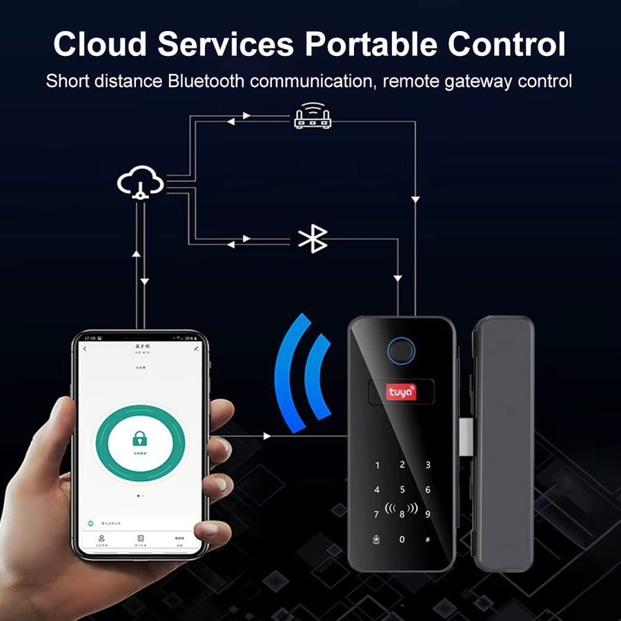 Asia-Teco Intelligentes Schloss für Glastüren in Schwarz mit Fingerabdruck- und Passwort-Entsperrung sowie Tuya-App-Unterstützung - Bild 3