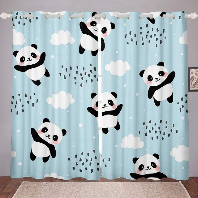 Yiran Furniture Panda Vorhänge für Kinder mit Cartoon-Motiv, Mehrfarbig, B: 55 cm, H: 120 cm, 2er-Set mit Ösen - Bild 1