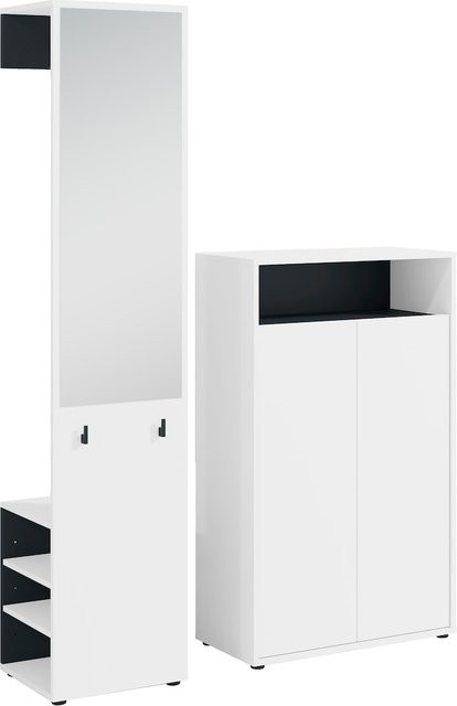 byLIVING Garderoben-Set LYON modern in Weiß/Schwarz mit Hochschrank, Spiegel und Schuhschrank, B/H/T: 110 x 185 x 35 cm - Bild 1