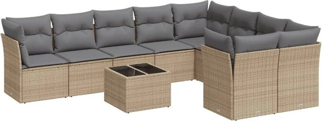 vidaXL 10-teilige Garten-Sofagarnitur aus Poly-Rattan in Beige-Grau mit Tisch und Polsterkissen - Bild 1