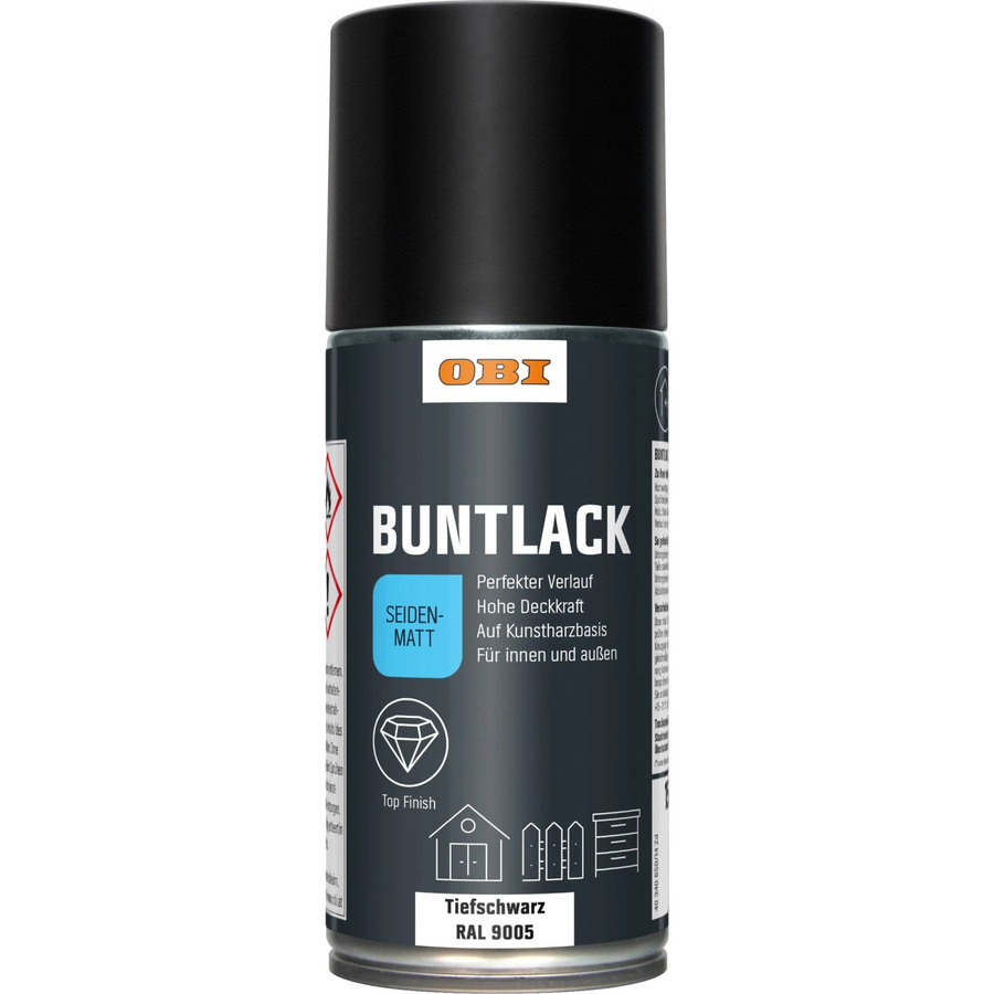OBI Buntlack Spray RAL 9005 Tiefschwarz seidenmatt 150 ml - Bild 2