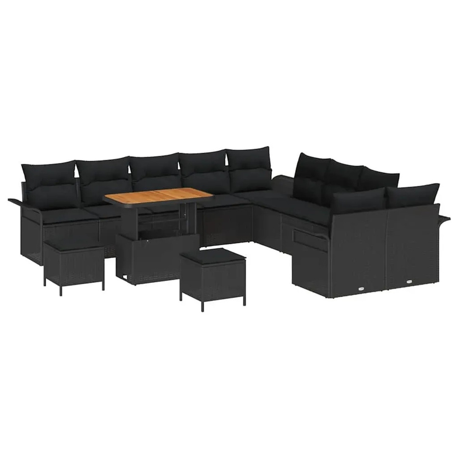 vidaXL Garten-Sofa-Set 13-teilig aus Poly-Rattan in Schwarz mit Sitzkissen und Tisch - Bild 2