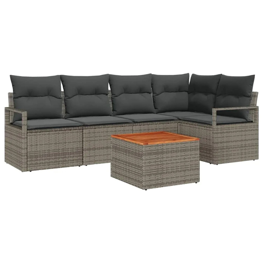 vidaXL Garten-Sofa-Set 6-teilig in Grau mit Polstern, L-Form, aus Polyrattan und pulverbeschichtetem Stahl - Bild 2