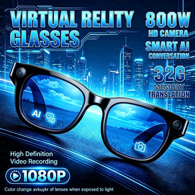 GUHUAVMI KI Smart-Brille mit Sprachübersetzung, 800W Pixel Kamera, Video-Musik-Player und Anruffunktion, Sonnenbrille in Schwarz und Transparent - Bild 1