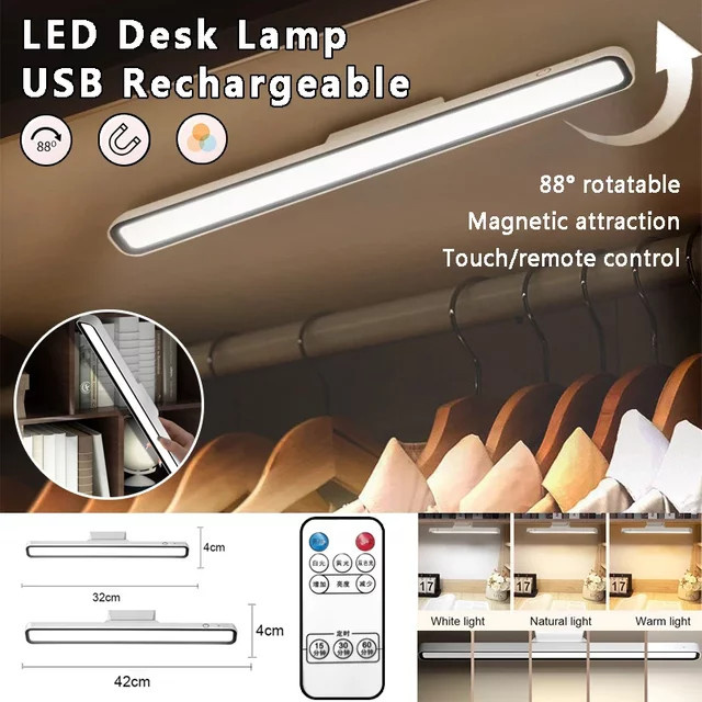 VENUSWING LED-Schreibtischlampe in Weiß, wiederaufladbare magnetische Tischlampe mit Fernbedienung und stufenlosem Dimmen, ideal als Nachtlicht für Schlafzimmer oder Schrankbeleuchtung - Bild 1