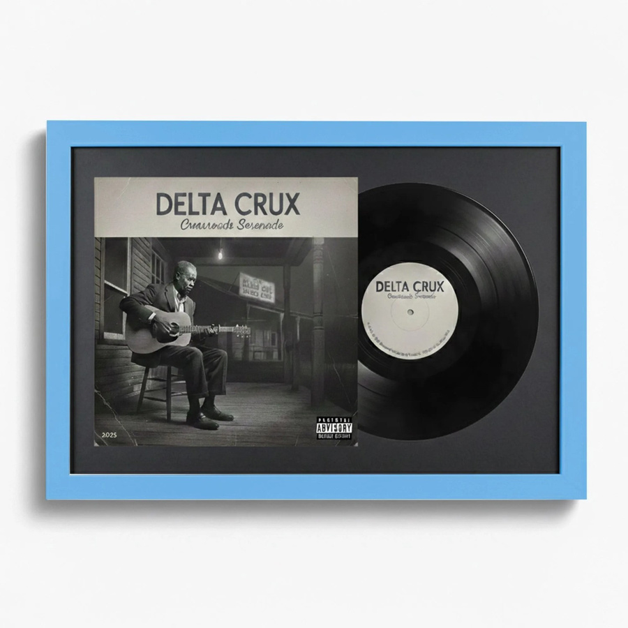 K-Möbel Schallplatten Rahmen Blau mit schwarzem Passepartout für Vinyl und Cover, B/H: 40 x 60 cm - Bild 2